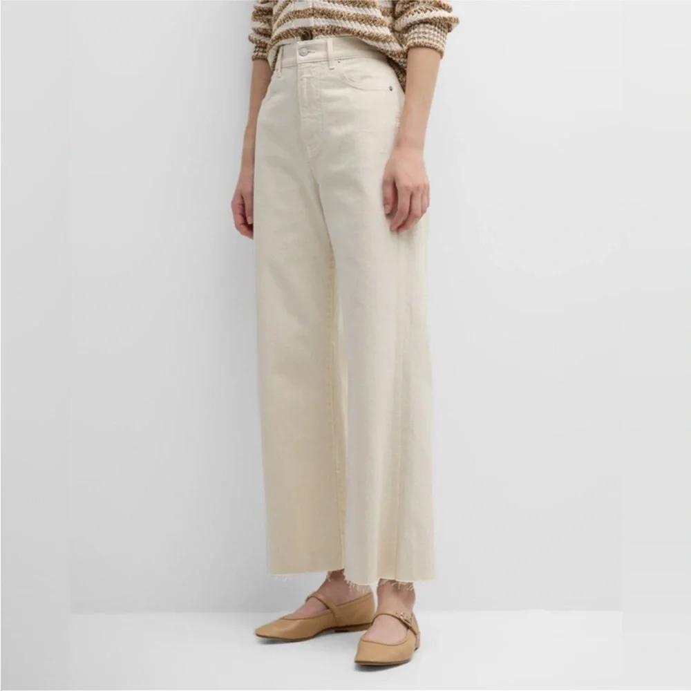 Veronica Beard Taylor Relaxed Wide-Leg Raw Hem Jean Ecru Cream Size 24 - Picture 2 of 7